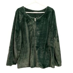 Knapp Studio Green Faux Fur Zip Up Jacket Plus Size 2X